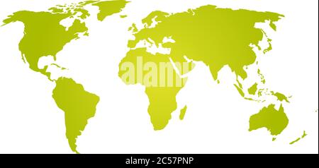 Mappa del mondo. Illustrazione vettoriale della silhouette verde con sfumatura su sfondo bianco. Semplice illustrazione vettoriale piatta. Illustrazione Vettoriale
