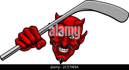 Devil Satan Ice Hockey Mascot Sport Cartoon Illustrazione Vettoriale