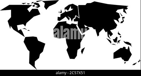 Silhouette mappa mondiale - forma vettoriale nera semplificata divisa in sei continenti: America del Sud, Nord America, Europa, Africa, Asia e Australia Illustrazione Vettoriale