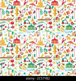 Asia Culture Set di icone bruight con motivo senza giunture - Bangkok Thailandia Illustrazione vettoriale su sfondo bianco. Illustrazione Vettoriale