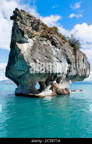 Santuario delle grotte di marmo, Cappella di marmo sul Lago Generale Carrera, Puerto Rio Tranquilo, Regione di Aysen, Patagonia, Cile Foto Stock