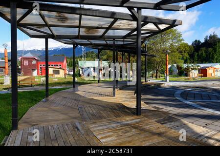 Puerto Río Tranquilo, Piazza principale, Regione di Aysen, Patagonia, Cile Foto Stock