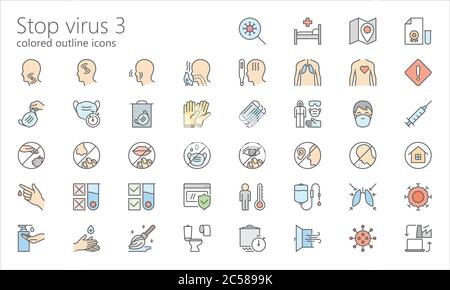 Set di icone di contorno medico Virology Illustrazione Vettoriale