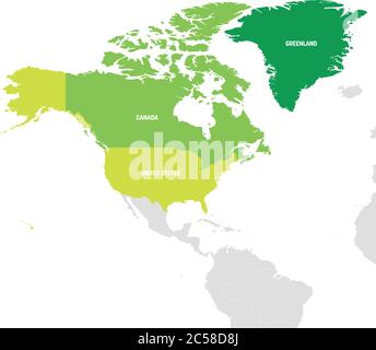 Regione Nord America. Mappa dei paesi del Nord America. Illustrazione vettoriale. Illustrazione Vettoriale