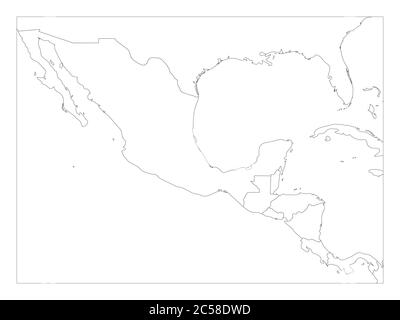 Mappa politica vuota dell'America Centrale e del Messico. Semplice illustrazione vettoriale con contorno nero sottile. Illustrazione Vettoriale