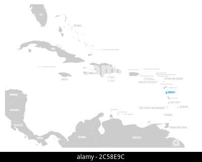 Dominica blu segnato nella mappa dei Caraibi. Illustrazione vettoriale. Illustrazione Vettoriale