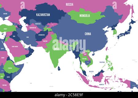 Mappa politica colorata dell'Asia occidentale, meridionale e orientale. Semplice illustrazione vettoriale piatta. Illustrazione Vettoriale