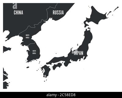 Mappa politica della regione coreana e giapponese, della Corea del Sud, della Corea del Nord e del Giappone. Mappa con etichettatura su sfondo bianco. Illustrazione vettoriale. Illustrazione Vettoriale