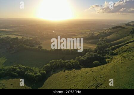 Vista aerea di mattina presto di South Downs da Ditchling Beacon Foto Stock