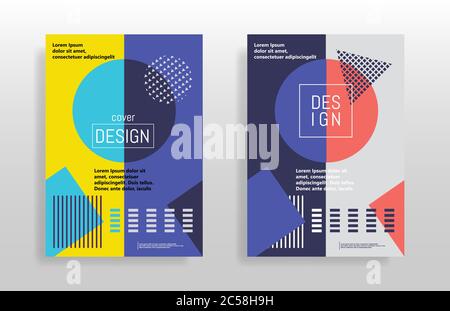 Poster di design astratto minimale. Copre i modelli con elementi geometrici grafici in stile bauhaus, memphis e hipster. Vettore Illustrazione Vettoriale