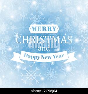 Sfondo invernale con bellissimi fiocchi di neve. Sfondo astratto invernale blu. Luci di Natale e Felice anno nuovo. Vettore Illustrazione Vettoriale