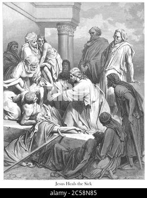 Gesù guarire i malati [Matteo 15:31] dal libro 'la Galleria della Bibbia' illustrato da Gustave Dore con memorie di Dore e descrittivo Letter-press di Talbot W. Chambers D.D. Pubblicato da Cassell & Company Limited a Londra e contemporaneamente da Mame a Tours, Francia nel 1866 Foto Stock