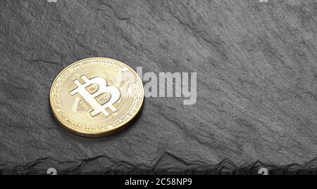 Bitcoin. Moneta di bit fisica. Valuta digitale. Criptovaluta Foto Stock