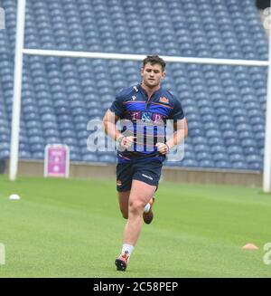 BT Murrayfield Stadium, Edimburgo Scotland.UK.1 luglio 20. Edinburgh Rugby sessione di allenamento a distanza in sicurezza Magnus Bradbury Credit: eric mcowat/Alamy Live News Foto Stock