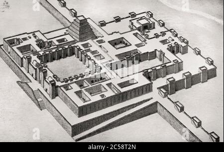 Palazzo di Sargon II di Assiria a Dur-Sharrukin, Khorsbad, Iraq, ricostruito da Charles Chipiez Foto Stock