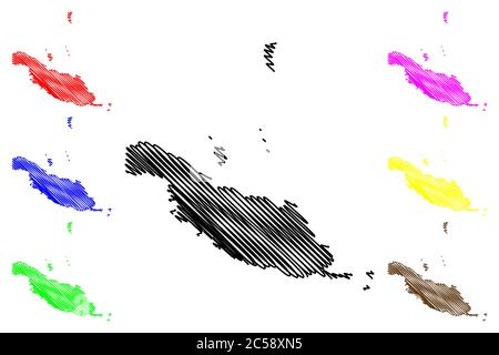 Makira-Ulawa Provincia (Province delle Isole Salomone, Isole Salomone, isola) mappa illustrazione vettoriale, schizzo di scriba Makira Ulawa (San Cristobal) ma Illustrazione Vettoriale