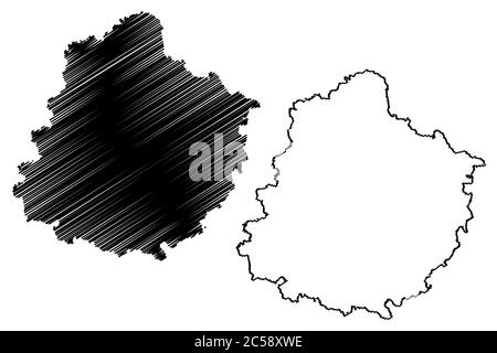 Dipartimento della Sarthe (Francia, Repubblica francese, regione della Loira) mappa vettoriale illustrazione, abbozzare schizzo della mappa della Sarthe Illustrazione Vettoriale