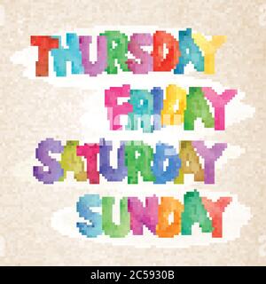 Nomi dei giorni del set di acquerelli disegnati a mano del vettore settimanale Illustrazione Vettoriale