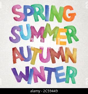 lettere vettoriali a colori acquerelli stagioni. Illustrazione Vettoriale