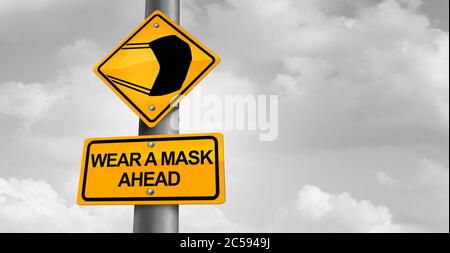 Indossare una maschera o una copertura facciale come concetto di medicina preventiva e igiene per controllare la diffusione di infezioni virali come coronavirus. Foto Stock