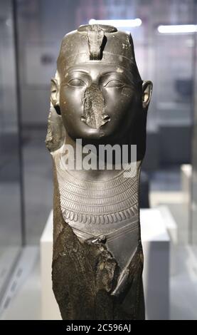 re con capesante. Statua di grigiwacke della XVIII dinastia (1479-1458 a.C.). Thutmosis III o Hatshepsut. Museo Archeologico di Napoli, Italia. Foto Stock