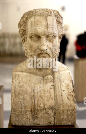 Thucidides (460-400 a.C.). Storico e generale ateniese. erma di marmo, sec. II. ANNUNCIO, copia di un'opera greca, Museo Archeologico di Napoli, Italia. Foto Stock