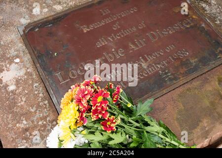 Monumento in Rosebank Crescent a Pan am volo 103 che è caduto dopo un atto di terrorismo sulla città Dumfriesshire di Lockerbie Foto Stock