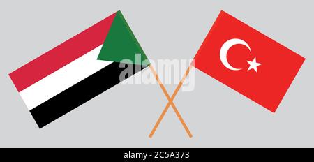 Bandiere incrociate di Sudan e Turchia. Colori ufficiali. Proporzione corretta. Illustrazione vettoriale Illustrazione Vettoriale