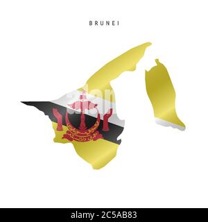 Mappa dettagliata della bandiera a forma d'onda del Brunei. Mappa vettoriale con flag mascherato. Illustrazione Vettoriale