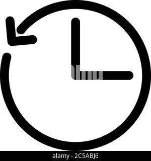 Icona dell'orologio con freccia come spostamento temporale. Delineare elementi di design moderno. Semplice segno vettoriale nero piatto con angoli arrotondati. Illustrazione Vettoriale