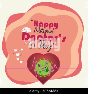 Happy National Doctor's Day in coronavirus paandemic, Dottore stetoscopio, salvando la vita, vettore di illustrazione piatta Illustrazione Vettoriale