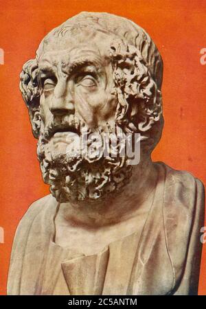 OMERO greco antico autore dell'Iliade e dell'Odissea. Un busto romano del secondo secolo d.C. Foto Stock