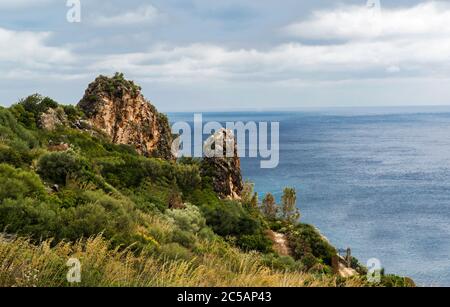 Calcari Scopello, provincia di Trapani, Sicilia, Italia Foto Stock