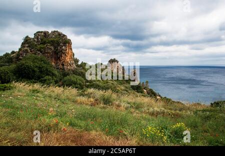 Calcari Scopello, provincia di Trapani, Sicilia, Italia Foto Stock