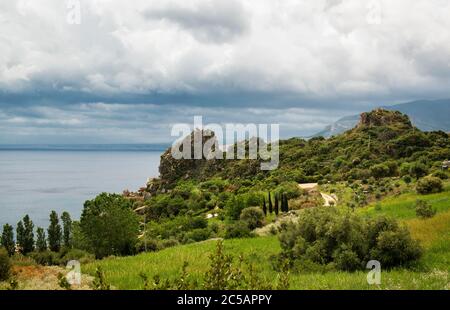 Spiaggia di Tonnara di Scopello, Riserva Naturale di Zingaro, provincia di Trapani, Sicilia, Italia Foto Stock