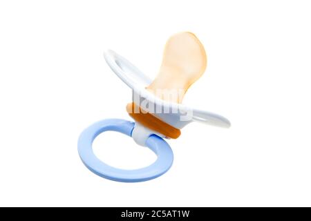 succhietto blu in silicone morbido isolato su fondo bianco. Foto Stock