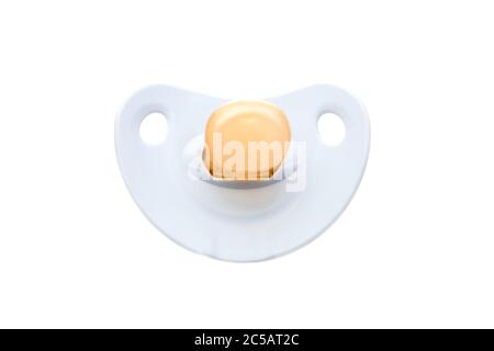 succhietto blu in morbido silicone isolato su sfondo bianco. Foto Stock