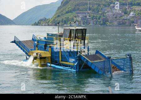 pulitore per laghi, Lugano, Svizzera, Schweiz, Suisse, Svájc, Europa Foto Stock