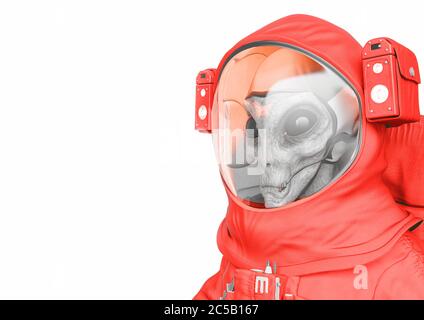 vista laterale astronauta alieno da vicino con spazio di copia, illustrazione 3d Foto Stock