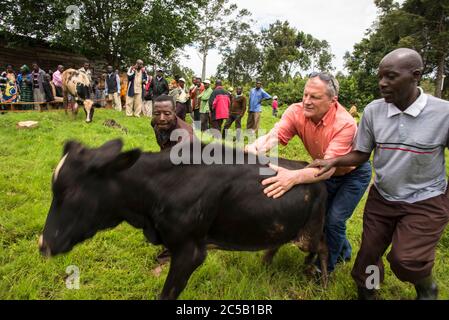 Visita alla cooperativa di caffè Gashonga nella regione del lago Kivu in Ruanda Foto Stock