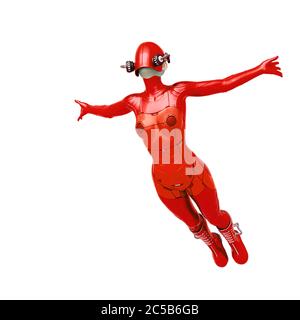 cyber soldier femmina sta saltando al volo, illustrazione 3d Foto Stock