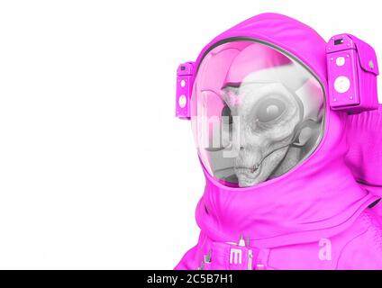 vista laterale astronauta alieno da vicino con spazio di copia, illustrazione 3d Foto Stock