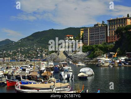 Porto dei pescatori a Camogli, Italia Foto Stock