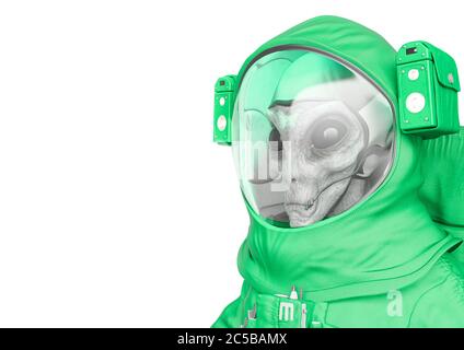 vista laterale astronauta alieno da vicino con spazio di copia, illustrazione 3d Foto Stock