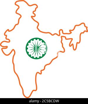 Independece giorno india celebrazione bandiera in mappa stile linea icona disegno vettoriale illustrazione Illustrazione Vettoriale