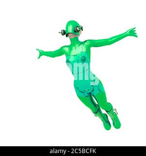 cyber soldier femmina sta saltando al volo, illustrazione 3d Foto Stock