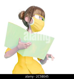 nurse cartoon è in possesso di un libro e sta anche dando istruzioni in bianco sfondo, illustrazione 3d Foto Stock