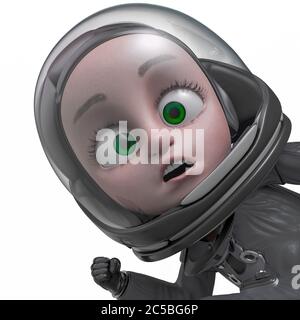 ragazzo l'astronauta esploratore in bianco sfondo stupido ritratto, illustrazione 3d Foto Stock