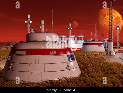 base in un altro pianeta , illustrazione 3d Foto Stock
