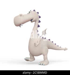 baby dragon cartoon camminare in un bianco sfondo, illustrazione 3d Foto Stock